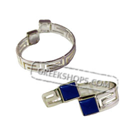 Sterling Silver Adjustable Ring w/ Greek Key & Gem Stone (Color Options)