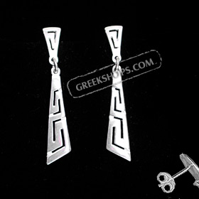 The Clio Collection - Sterling Silver Earrings Greek Key Angular Triangle (39mm)