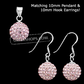 The Rio Collection - Swarovski Crystal Ball Pendant and Hook Earrings Pink
