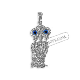 Platinum Plated Sterling Silver Pendant - Swaying Owl (28mm)
