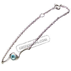 Sterling Silver Bracelet w/ Circular Shaped Mother of Pearl Evil Eye Charm (6mm)