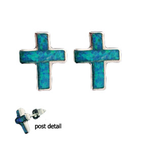 The Neptune Collection - Sterling Silver Earrings - Greek Orthodox Cross and Opal (6mm)