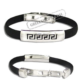 Rubber and Stainless Steel Bracelet with Accordion Hinge Opening - Greek Key