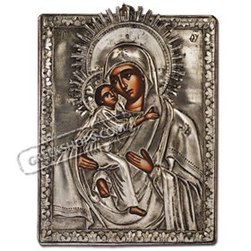 PA86 Orthodox Saint Sterling Silver Icon - Virgin Mary and Christ 14x18cm 