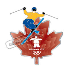 Vancouver 2010 Clear Red Leaf Skier Pin