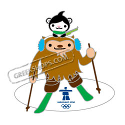 Vancouver 2010 Mascots Quatchi and Miga Biathlon Pin
