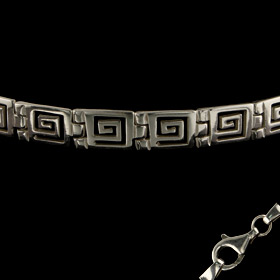 Sterling Silver Necklace - Greek Key Square Links (6mm)
