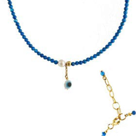 The Nefeli Collection - Turquoise Necklace with Mother of Pearl and Evil Eye (2mm beads)