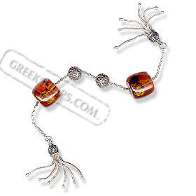 Sterling Silver Begleri Large Tubular Beads with Tassle (amber)