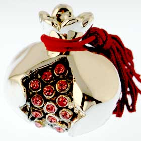 Sterling Silver Pomegranate with red rhinestones 3cm (1.18 in)