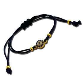 Hand braided silk and rhinestone Evil Eye Bracelet in Black