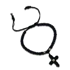 Komboskini style wax bracelet with cross, macrame adjustable