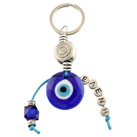 Greek Custom Name Gook Luck Keychain - Large Mati Evil Eye MP040