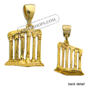 24k Gold Plated Sterling Silver Pendant - Sounion Temple of Poseidon (14mm)