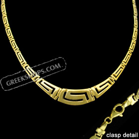 24k Gold Plated Sterling Silver Necklace - Greek Key Motif Links (27mm)