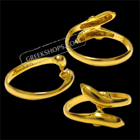 24k Gold Plated Sterling Silver Ring - Double Minoan Dolphin (Adjustable)