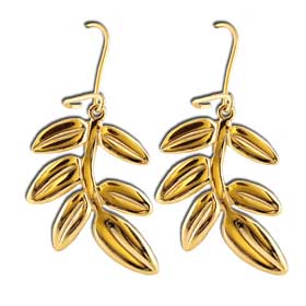 Gold Plated Olive Tree Branch Sterling Silver Earrings w/ Fish Hook backs 30mm