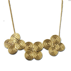 18k Gold Plated Sterling Silver Quad Minoan Swirl Motif Necklace 