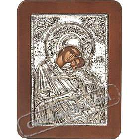 G0216 Orthodox Saint Silver Icon - Panayia ( Virgin Mary ) Glikofilousa 13x19cm