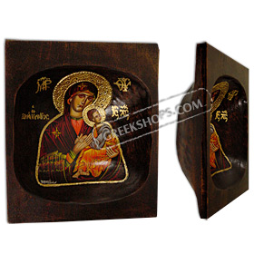Virgin Mary Hand Painted on an Antique Single Wooden Bread Bowl