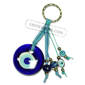 Good Luck Charm Keychain with blue glass evil eye 121423
