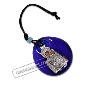 Virgin Mary / Panayia Metal Icon on Blue Glass - Size XS
