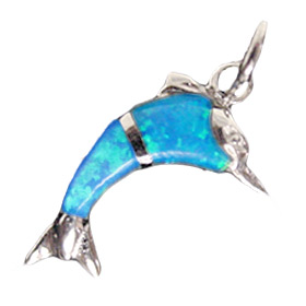 The Neptune Collection - Sterling Silver Pendant - Minoan Dolphin and Opal (10mm)