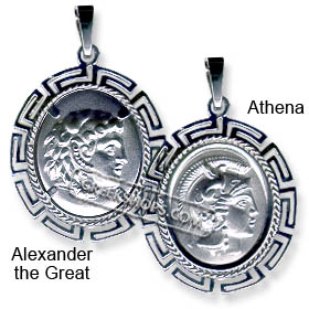 Sterling Silver Pendant - Two-Sided Oval Alexander (or Athena) with Parthenon 2.5cm