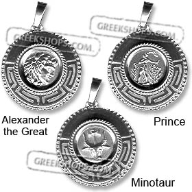 Sterling Silver Pendant - Two-Sided Circular (Alexander, Prince, or Minotaur) 2cm