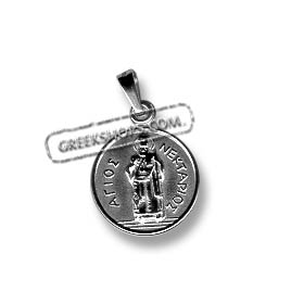 Sterling Silver Platinum Plated Pendant - Religious Icon - St. Nektarios (1.6cm)