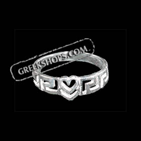 Sterling Silver Greek Key Heart Ring