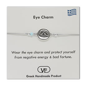 The Filia Bracelet Collection:: Round Evil Eye adjustable Macrame Silver Color Bracelet