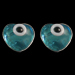 	 Greek Sterling Silver Mati Collection - Heart Shaped Earrings w/ turquoise glass and Evil Eye 