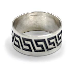 Navajo Hand Crafted Greek Key Sterling Silver Overlay Band Ring