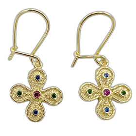 Gold Plated Byzantine Cross Sterling Silver Hoop Earrings 15mm