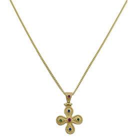 Gold Plated Byzantine Cross Sterling Silver Pendant w/ 18" Chain