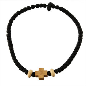 Black Komboskini Bracelet, Wooden Greek Cross (9mm)